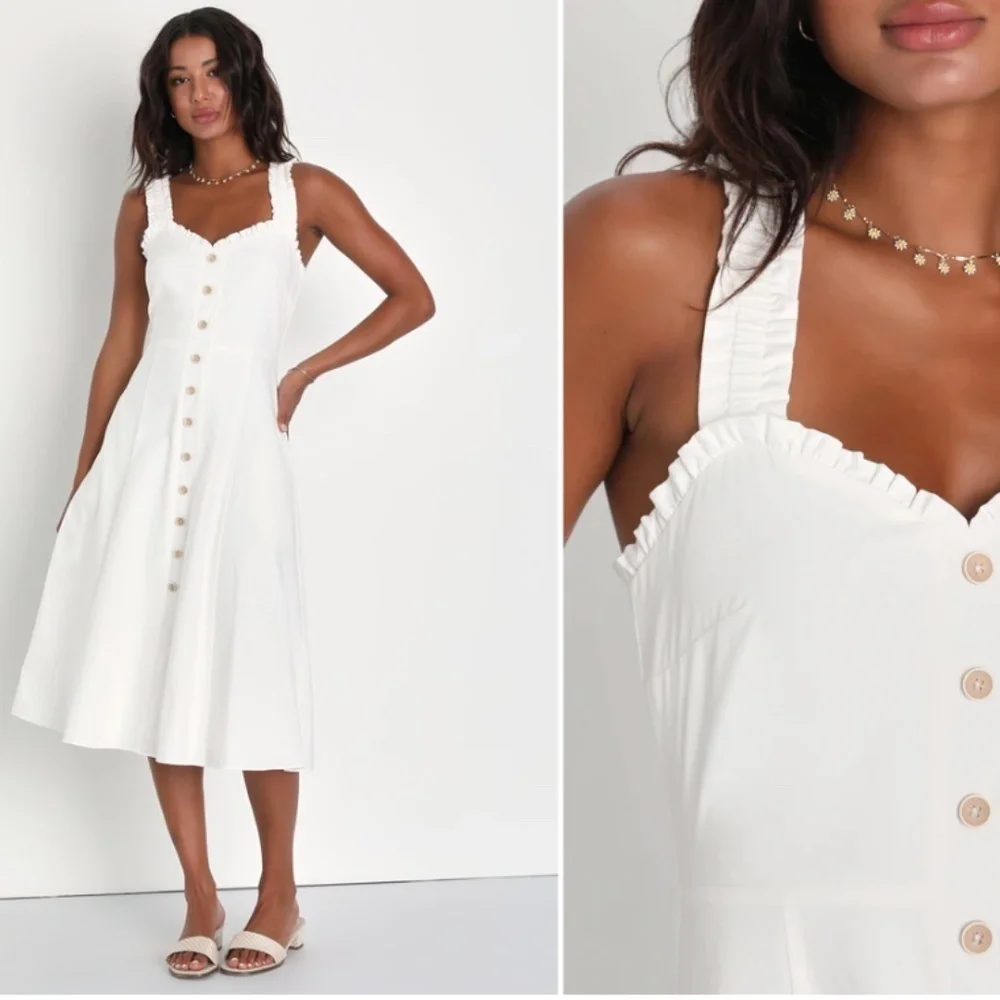 LULU's Casual Summer Bridal Brunch Beach Summer Honeymoon Midi Dress